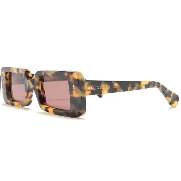 GUCCI UNISEX RECTANGULAR HAVANA SUNGLASSES - Picture 14 of 16